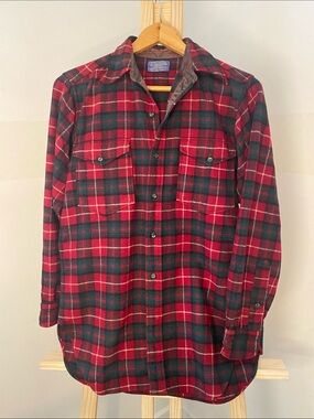 Vintage Pendleton Virgin Wool Plaid Shirt Red Tartan Made in USA Size 15